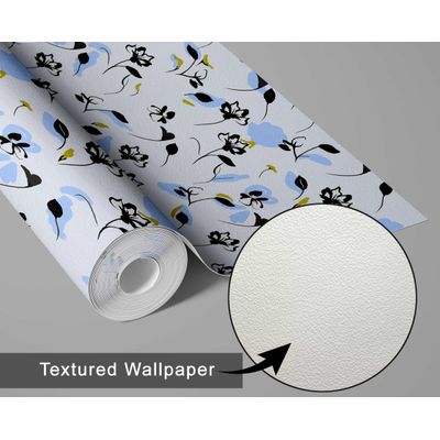 Papel de Parede Autoadesivo com Estampa Floral Artística, Vinil Impermeável Removível, Azul, Ideal para Quarto, Sala e Jantar - S4sassy 63,5 cm (L) × 304,8 cm (C) / Azul - Vinil Texturizado