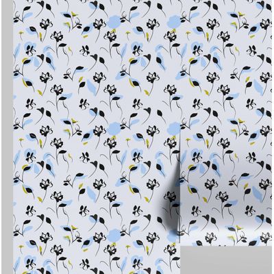 Papel de Parede Autoadesivo com Estampa Floral Artística, Vinil Impermeável Removível, Azul, Ideal para Quarto, Sala e Jantar - S4sassy 63,5 cm (L) × 304,8 cm (C) / Azul - Vinil Texturizado