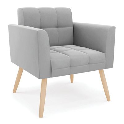 Kit 1 Sofá Namoradeira E 1 Poltrona Elisa Suede Cinza Pés Palito Natural - D'rossi