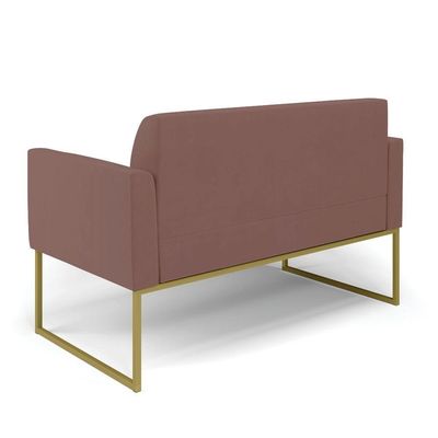 Sofá Namoradeira Com 2 Poltronas Base Industrial Dourado Marisa Veludo Rosê D03 - D'rossi