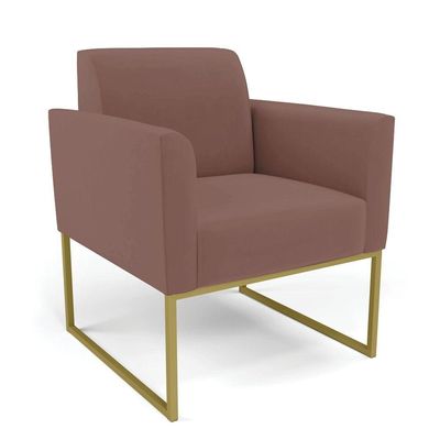 Sofá Namoradeira Com 2 Poltronas Base Industrial Dourado Marisa Veludo Rosê D03 - D'rossi