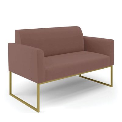 Sofá Namoradeira Com 2 Poltronas Base Industrial Dourado Marisa Veludo Rosê D03 - D'rossi