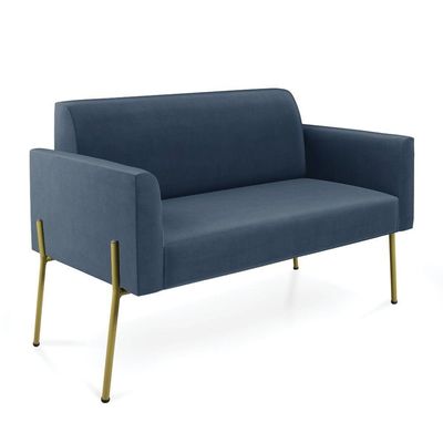 Sofá Namoradeira E 2 Poltronas Pé De Ferro Dourado Marisa Suede D03 Azul Marinho