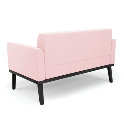 Sofá Namoradeira E 2 Poltronas Base De Madeira Preto Elisa Suede D03 - D'rossi Cor Rosa Bebê