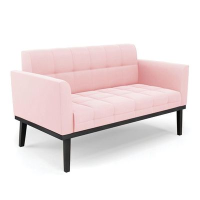 Sofá Namoradeira E 2 Poltronas Base De Madeira Preto Elisa Suede D03 - D'rossi Cor Rosa Bebê
