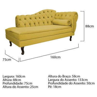 Kit Diva Recamier Diana 160Cm Lado Esquerdo E 02 Poltronas Julia Suede - Doce Sonho Móveis Amarelo