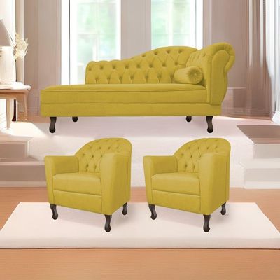 Kit Diva Recamier Diana 160Cm Lado Esquerdo E 02 Poltronas Julia Suede - Doce Sonho Móveis Amarelo