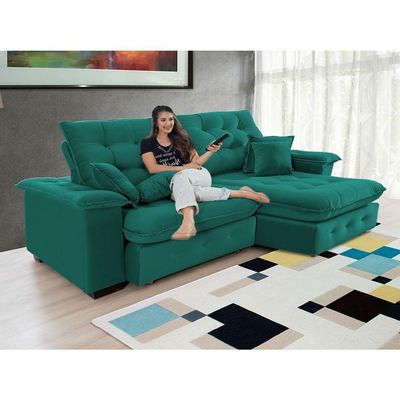 Sofá 4 Lugares Coliseu 2.60m Retrátil E Reclinável Super Pillow - Verde