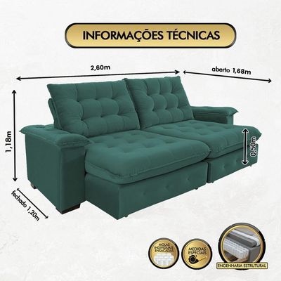 Sofá 4 Lugares Coliseu 2.60m Retrátil E Reclinável Super Pillow - Verde