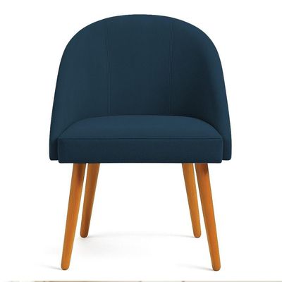 Kit 04 Cadeiras Poltrona De Jantar Luna Suede Azul Marinho Pés Palito Castanho - Pallazio