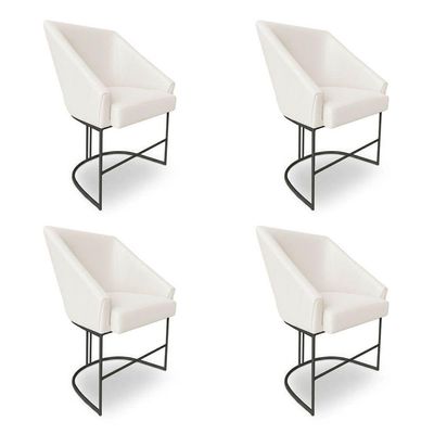 Kit 4 Poltronas Luxo Alana Bouclê Bege Base Ferro Preto - Pallazio
