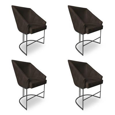 Kit 4 Poltronas Luxo Alana Suede Marrom Base Ferro Preto - Pallazio