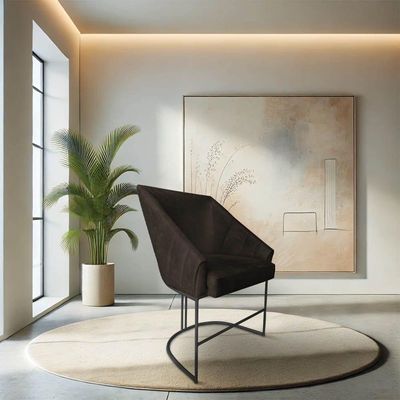 Kit 4 Poltronas Luxo Alana Suede Marrom Base Ferro Preto - Pallazio