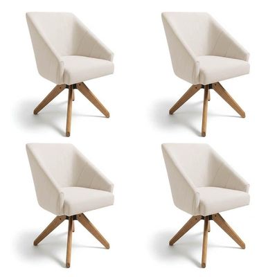 Kit 4 Poltronas Giratórias Alana Linho Base De Madeira - Pallazio Cor Bege