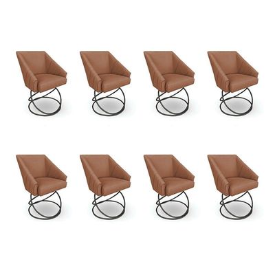 Kit 8 Poltronas Luxo Alana Bouclê Base Luxo Preto - Pallazio Cor Terracota