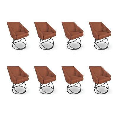 Kit 8 Poltronas Luxo Alana Veludo Base Luxo Preto - Pallazio Cor Terracota