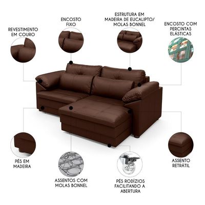Sofá Retrátil 2 Lugares Para Sala 175cm Dijon Couro Caramelo S07 - Mpozenato