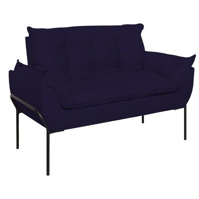 Poltrona Sofá Luxo Base Metal Preto Recepção Escritório Azul Marinho