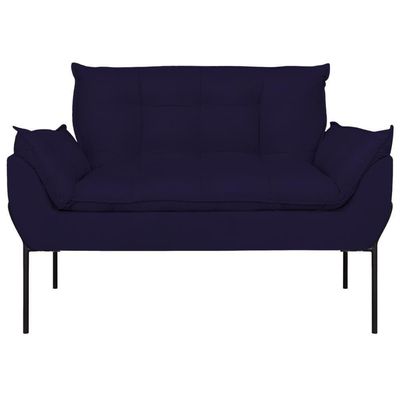 Poltrona Sofá Luxo Base Metal Preto Recepção Escritório Azul Marinho