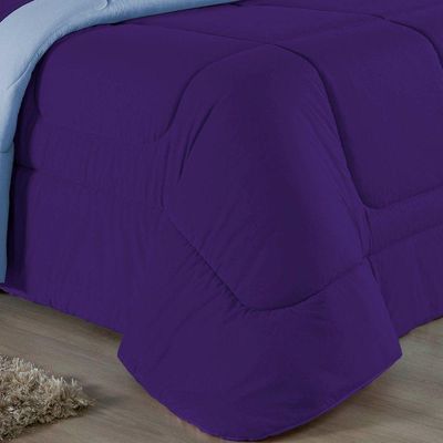 Edredom Solteiro Nobre 1 Peça Dupla Face 1,60m X 2,40m Malha 100% Algodão - Roxo / Azul-bebê
