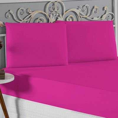 Jogo De Cama King Nobre 3 Peças Lençol Com Elástico De 30cm De Altura Malha 100% Algodão - Pink