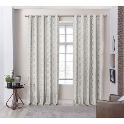Cortina Flores Em Jacquard Para Varão Simples 3,00m X 2,60m 100% Poliéster - Bege