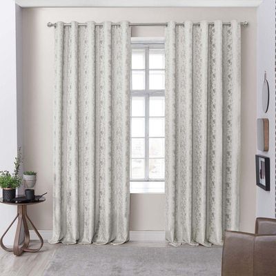Cortina Flores Em Jacquard Para Varão Simples 3,00m X 2,60m 100% Poliéster - Bege