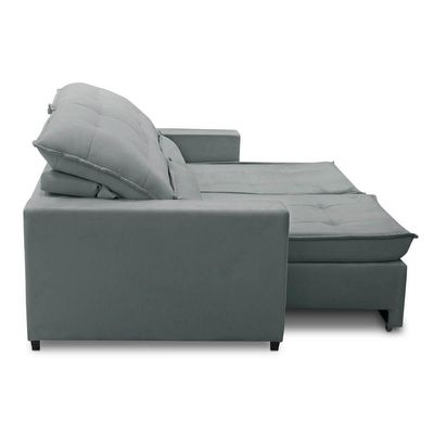 Sofa Retratil Reclinavel 2 Lugares 2,10m Atlantis Veludo Cinza Claro Lansofbr