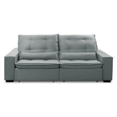 Sofa Retratil Reclinavel 2 Lugares 2,10m Atlantis Veludo Cinza Claro Lansofbr