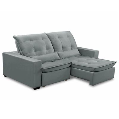 Sofa Retratil Reclinavel 2 Lugares 2,10m Atlantis Veludo Cinza Claro Lansofbr