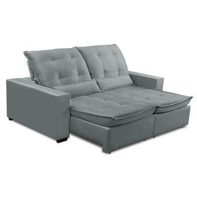 Sofa Retratil Reclinavel 2 Lugares 2,10m Atlantis Veludo Cinza Claro Lansofbr