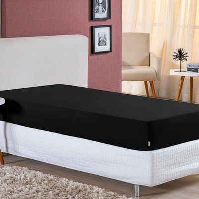 Lençol Com Elástico Solteirão Nobre 1 Peça 30cm De Altura Malha 100% Algodão - Preto