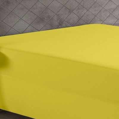 Lençol Com Elástico Queen Nobre 1 Peça Luva De Box 55cm De Altura Malha 100% Algodão - Amarelo