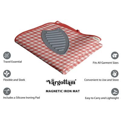 Tapete de Passar Magnético de Algodão - Lavável, Almofada de Fibra e Apoio para Ferro - Dobrável Leve p/ Mesa, Lav./Sec. - Vargottam 71,12 Cm × 121,92 Cm / Vermelho