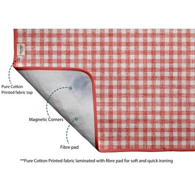 Tapete de Passar Magnético de Algodão - Lavável, Almofada de Fibra e Apoio para Ferro - Dobrável Leve p/ Mesa, Lav./Sec. - Vargottam 71,12 Cm × 121,92 Cm / Vermelho