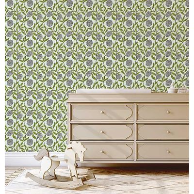 Papel de Parede Vinílico Autoadesivo Removível com Estampa Botânica Verde Chique, Mural Instantâneo para Banheiro e Lavanderia - S4Sassy 63,5 cm (L) × 304,8 cm (C) / Verde - Vinil Liso