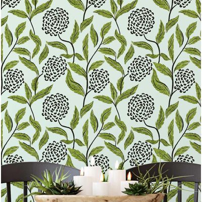 Papel de Parede Vinílico Autoadesivo Removível com Estampa Botânica Verde Chique, Mural Instantâneo para Banheiro e Lavanderia - S4Sassy 63,5 cm (L) × 304,8 cm (C) / Verde - Vinil Liso