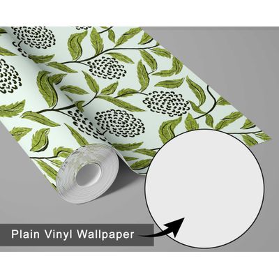 Papel de Parede Vinílico Autoadesivo Removível com Estampa Botânica Verde Chique, Mural Instantâneo para Banheiro e Lavanderia - S4Sassy 63,5 cm (L) × 304,8 cm (C) / Verde - Vinil Liso