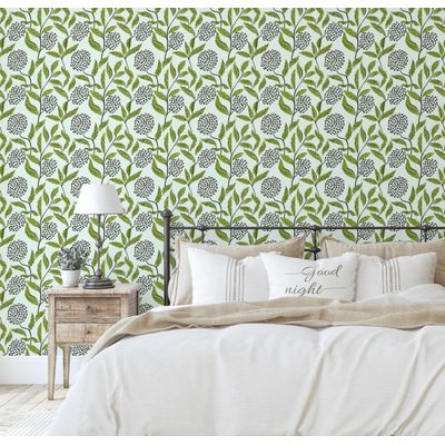 Papel de Parede Vinílico Autoadesivo Removível com Estampa Botânica Verde Chique, Mural Instantâneo para Banheiro e Lavanderia - S4Sassy 63,5 cm (L) × 304,8 cm (C) / Verde - Vinil Liso