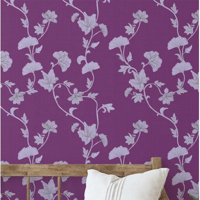 Revestimento de Parede Autoadesivo Removível Ginkgo Trepadeira, Mural Roxo Instantâneo para Quarto, Banheiro, Lavanderia e Closet - S4Sassy 63,5 cm (L) × 304,8 cm (C) / Roxo - Vinil Liso