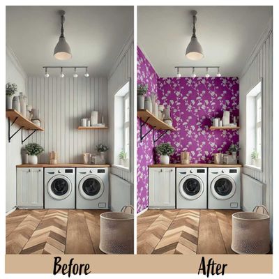 Revestimento de Parede Autoadesivo Removível Ginkgo Trepadeira, Mural Roxo Instantâneo para Quarto, Banheiro, Lavanderia e Closet - S4Sassy 63,5 cm (L) × 304,8 cm (C) / Roxo - Vinil Liso
