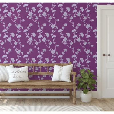 Revestimento de Parede Autoadesivo Removível Ginkgo Trepadeira, Mural Roxo Instantâneo para Quarto, Banheiro, Lavanderia e Closet - S4Sassy 63,5 cm (L) × 304,8 cm (C) / Roxo - Vinil Liso