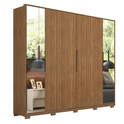 Guarda Roupa Casal Atrice D66012kpe 6 Portas Nogueira Touch Com Espelho E Pés Demóbile - Demartêz