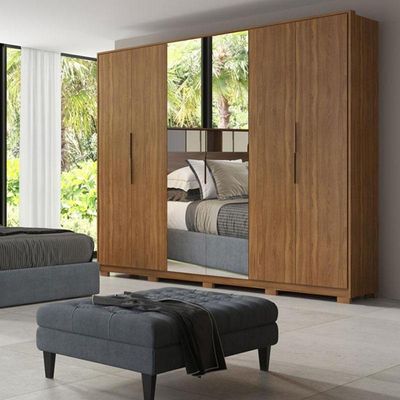 Guarda Roupa Casal Atrice D66012kpe 6 Portas Nogueira Touch Com Espelho E Pés Demóbile - Demartêz