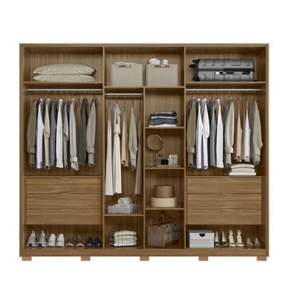 Guarda Roupa Casal Atrice D66012kpe 6 Portas Nogueira Touch Com Espelho E Pés Demóbile - Demartêz