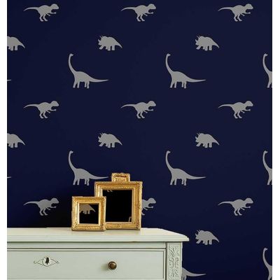 Papel de Parede Estampado de Dinossauro Azul, Vinil Autoadesivo Liso, Fácil Faça-Você-Mesmo para Quarto Infantil e Sala de Brincar - S4Sassy 63,5 cm (L) × 304,8 cm (C) / Azul - Vinil Liso