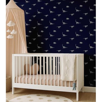 Papel de Parede Estampado de Dinossauro Azul, Vinil Autoadesivo Liso, Fácil Faça-Você-Mesmo para Quarto Infantil e Sala de Brincar - S4Sassy 63,5 cm (L) × 304,8 cm (C) / Azul - Vinil Liso