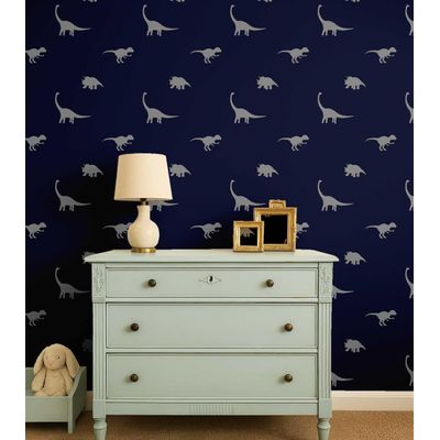 Papel de Parede Estampado de Dinossauro Azul, Vinil Autoadesivo Liso, Fácil Faça-Você-Mesmo para Quarto Infantil e Sala de Brincar - S4Sassy 63,5 cm (L) × 304,8 cm (C) / Azul - Vinil Liso