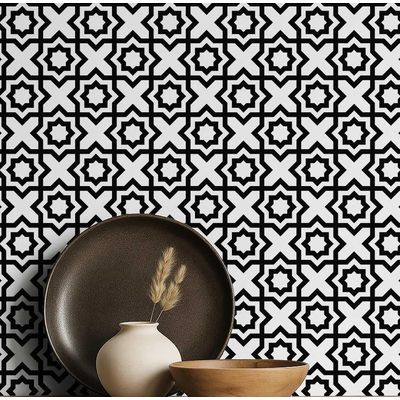 Papel de Parede Estrela Marroquina Moderna, Preto, Vinílico Autoadesivo, Fácil de Aplicar para Quarto, Armários e Ambientes - S4Sassy 63,5 cm (L) × 609,6 cm (C) / Preto - Vinil Liso