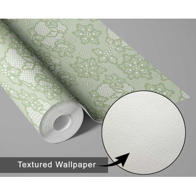 Papel de Parede Vinílico Autoadesivo Floral Coração em Renda Verde, Fácil DIY para Quarto Estilo Fazenda, Sala e Armários - S4Sassy 63,5 cm (L) × 152,4 cm (C) / Verde - Vinil Texturizado